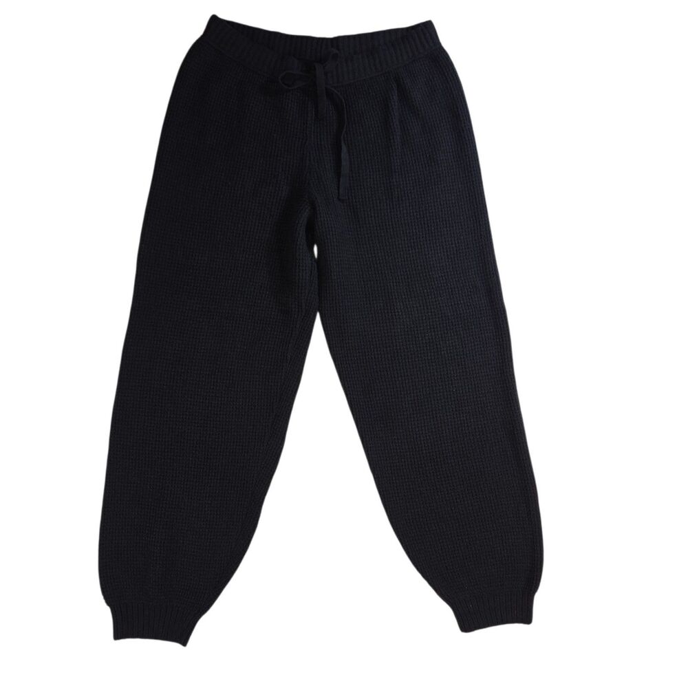 aerie Black Waffle Knit Jogger Style Women’s Medium Short Sweatpants Cozy Soft